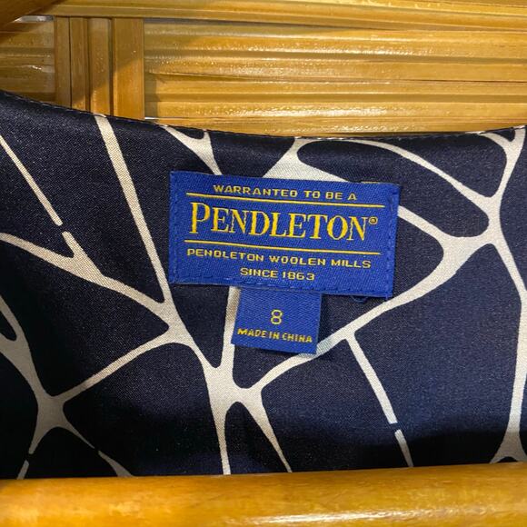 Pendleton Silk Cotton Navy White Abstract Print Blazer Jacket Size 8 - Picture 4 of 11